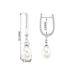 Cultured Freshwater Pearl Diamond Dangle Drop Earrings