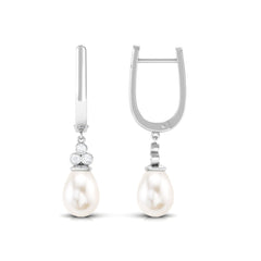 Cultured Freshwater Pearl Diamond Dangle Drop Earrings