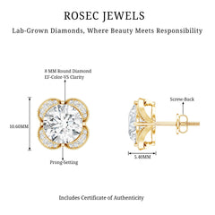Certified 8 MM Lab Grown Diamond 4 Prong Stud Earrings
