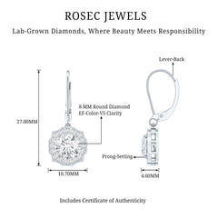 Certified Lab Grown Diamond Flower Art Deco Drop Earrings