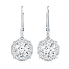 Certified Lab Grown Diamond Flower Art Deco Drop Earrings