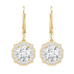 Certified Lab Grown Diamond Flower Art Deco Drop Earrings