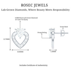 6 MM Lab Grown Diamond Heart Studs For Her