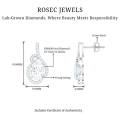 Certified 6X8 MM Oval Lab Grown Diamond Designer Stud Earrings
