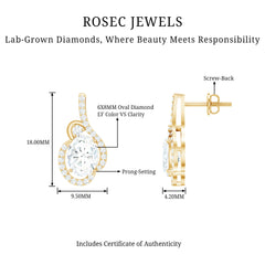 Certified 6X8 MM Oval Lab Grown Diamond Designer Stud Earrings