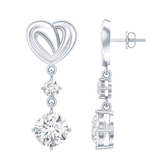 Certified Lab Grown Diamond Heart Dangle Drop Earrings