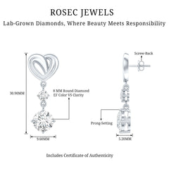 Certified Lab Grown Diamond Heart Dangle Drop Earrings