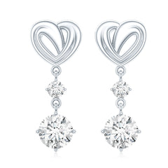 Certified Lab Grown Diamond Heart Dangle Drop Earrings