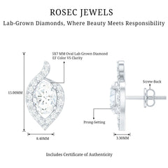 Certified 5X7 MM Oval Lab Grown Diamond Stud Earrings For Women