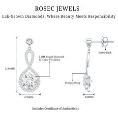 6 MM Lab Grown Diamond Infinity Dangle Earrings For Women