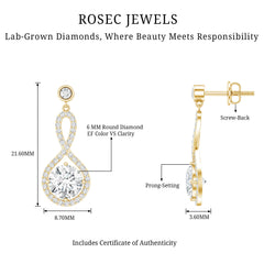 6 MM Lab Grown Diamond Infinity Dangle Earrings For Women