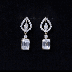 Emerald Cut Lab Grown Diamond Art Deco Drop Earrings