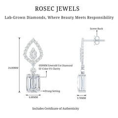 Emerald Cut Lab Grown Diamond Art Deco Drop Earrings