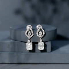 Emerald Cut Lab Grown Diamond Art Deco Drop Earrings