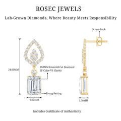 Emerald Cut Lab Grown Diamond Art Deco Drop Earrings