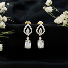 Emerald Cut Lab Grown Diamond Art Deco Drop Earrings