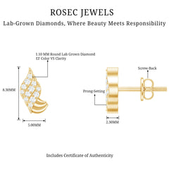 Certified Lab Grown Diamond Leaf Stud Earrings With Screw Back