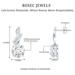 Certified Lab 8 mm Round Diamond Designer Drop Earrings