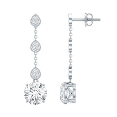 Certified Lab 7 MM Round Diamond Dangle Chain Earrings