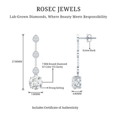 Certified Lab 7 MM Round Diamond Dangle Chain Earrings