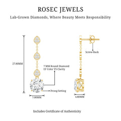 Certified Lab 7 MM Round Diamond Dangle Chain Earrings
