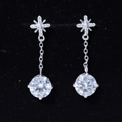 Certified 8 MM Round Lab Grown Diamond Flower Dangle Earrings