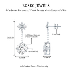 Certified 8 MM Round Lab Grown Diamond Flower Dangle Earrings