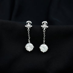 Certified 8 MM Round Lab Grown Diamond Flower Dangle Earrings