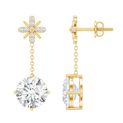 Certified 8 MM Round Lab Grown Diamond Flower Dangle Earrings