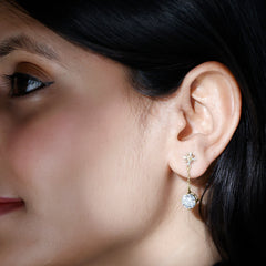 Certified 8 MM Round Lab Grown Diamond Flower Dangle Earrings