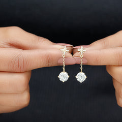 Certified 8 MM Round Lab Grown Diamond Flower Dangle Earrings