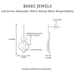 Certified Lab 4X6 MM Pear Shaped Diamond Drop Bridal Earrings