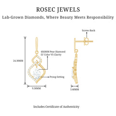 Certified Lab 4X6 MM Pear Shaped Diamond Drop Bridal Earrings