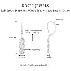 Certified Lab Grown Diamond 3 Stone Dangle Earrings