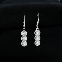 Certified Lab Grown Diamond 3 Stone Dangle Earrings