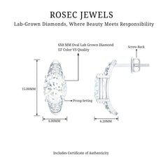 2 Carat Oval Lab Grown Diamond Vintage Style Stud Earrings