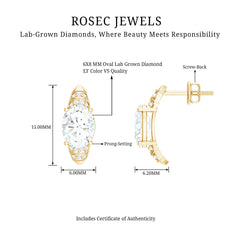 2 Carat Oval Lab Grown Diamond Vintage Style Stud Earrings