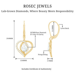 Certified 5X7MM Pear Lab Grown Diamond Heart Drop Earrings