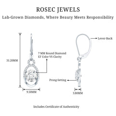 Certified 7 MM Round Lab Grown Diamond Drop Hoop Earrings