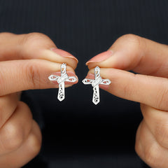 Certified Lab Grown Diamond Cross Art Deco Stud Earrings