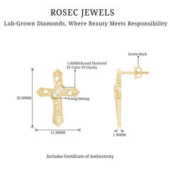 Certified Lab Grown Diamond Cross Art Deco Stud Earrings