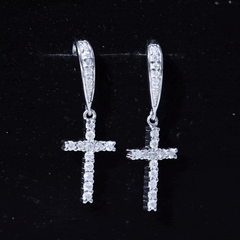 Certified Lab Grown Diamond Cross Fish Hook Earrings