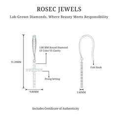 Certified Lab Grown Diamond Cross Fish Hook Earrings