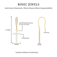 Certified Lab Grown Diamond Cross Fish Hook Earrings