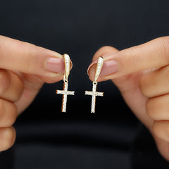 Certified Lab Grown Diamond Cross Fish Hook Earrings