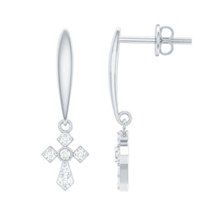 Lab Grown Diamond Cross Drop Earrings With Screw Back