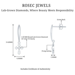 Lab Grown Diamond Cross Drop Earrings With Screw Back