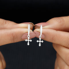 Lab Grown Diamond Cross Drop Earrings With Screw Back
