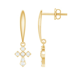 Lab Grown Diamond Cross Drop Earrings With Screw Back