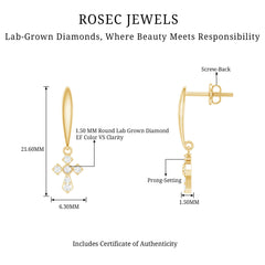 Lab Grown Diamond Cross Drop Earrings With Screw Back